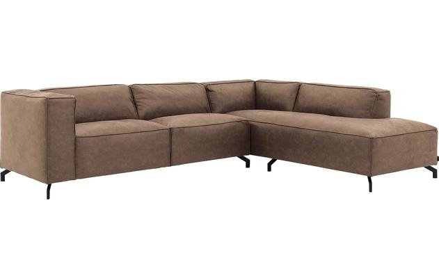 Goossens hoekbank calvin bruin micro leer - 8190066-627-02-gespiegeld