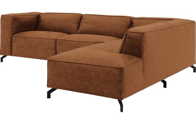 Goossens hoekbank calvin bruin micro leer - 8190066-633-03-gespiegeld