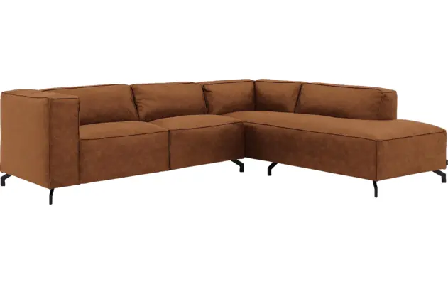 Goossens hoekbank calvin bruin micro leer - 8190317-633-02-gespiegeld