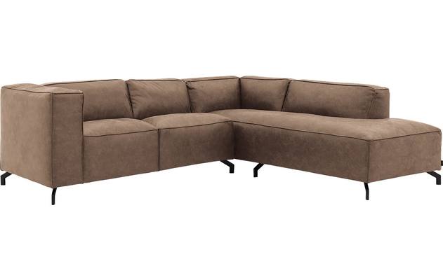 Goossens hoekbank calvin bruin micro leer - 8190320-627-02-gespiegeld