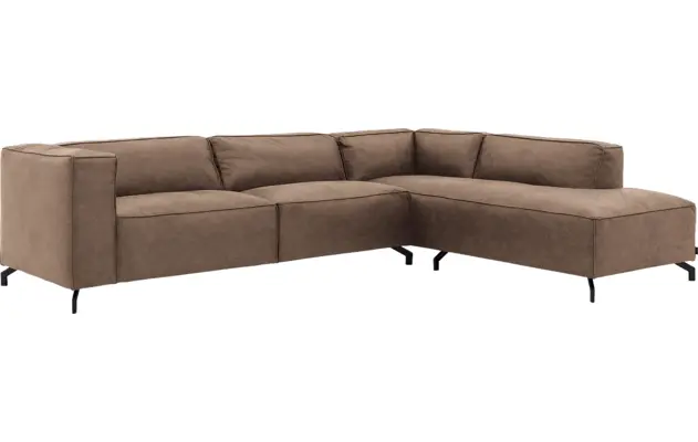 Goossens hoekbank calvin bruin micro leer - 8190321-627-02-gespiegeld