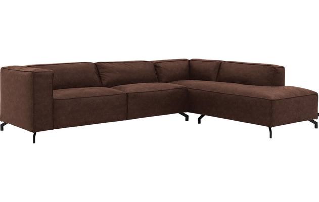 Goossens hoekbank calvin bruin micro leer - 8190321-631-02-gespiegeld