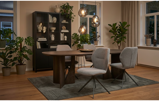 Goossens hanglamp lava zwart metaal - 8252936-goossens-slim-eettafel-eiken-bruin-02
